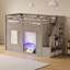 Lit mezzanine simple avec escalier de rangement et lumières DEL intégrées, gris antique-133690864