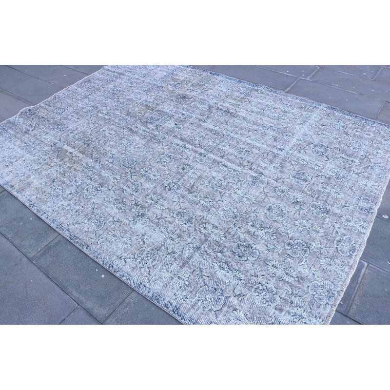 Tapis rétro Oushak avec frange bleue rétro