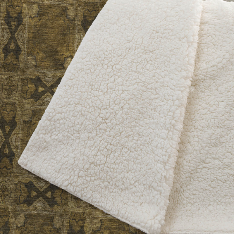 Addison Machine Washable Sherpa Panel Throw Blanket, Chocolate