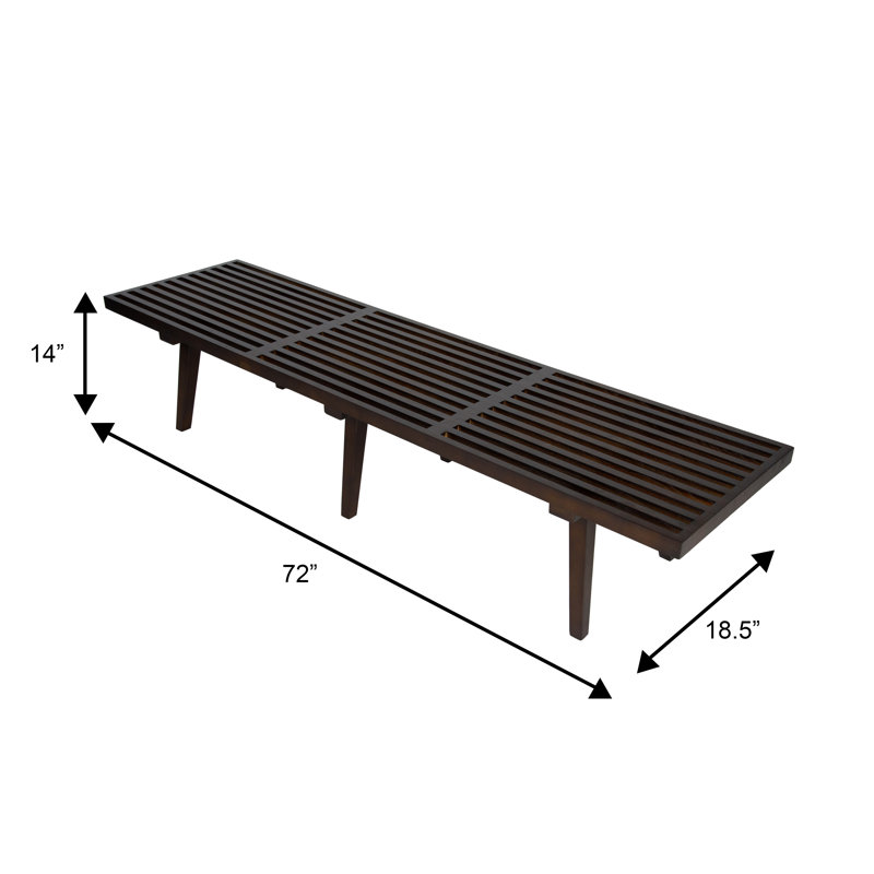 Keld 72" Rectangular Bench Wide Wooden Storage Bench with Slats Design Kitchen Platform Bench, Dark Walnut