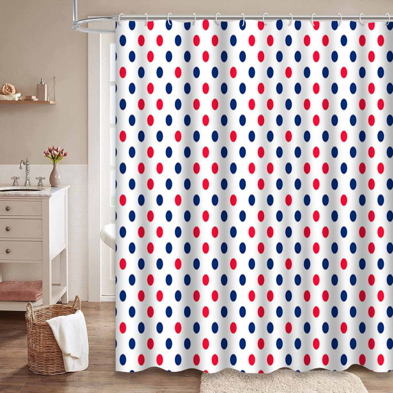 Rideau de douche rouge à pois rouges et blancs avec 12 crochets, L 72 po x l 84 po