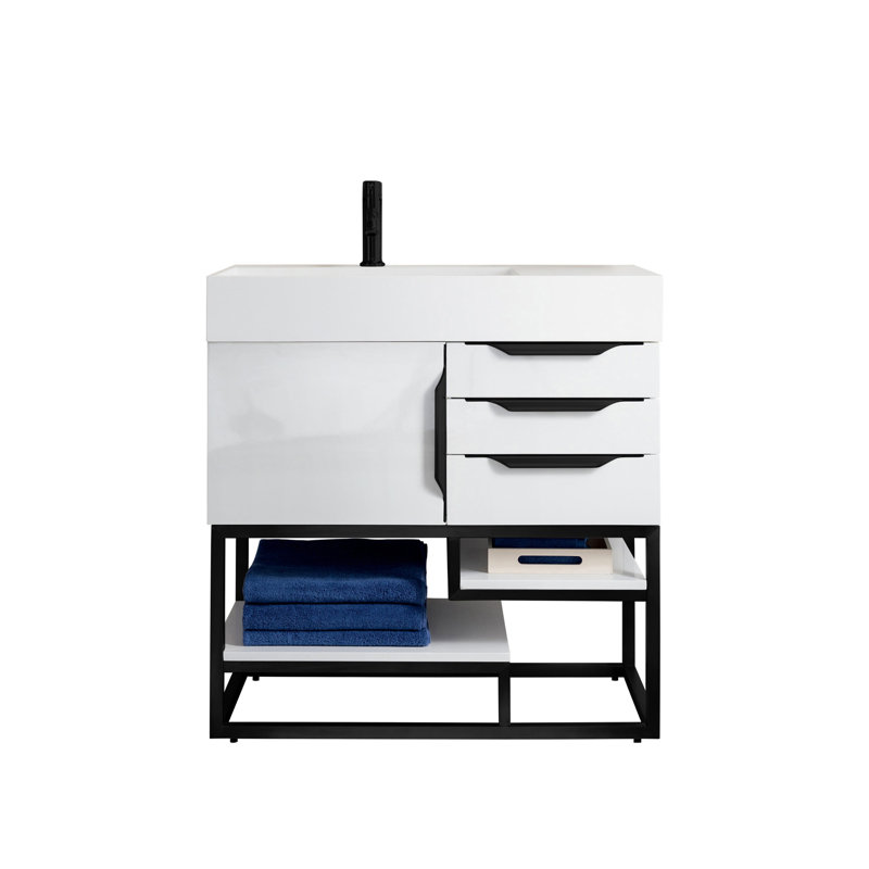 Meuble-lavabo simple l 35,31 po Samorah, Blanc lustré, Blanc lustré, Nickel brossé