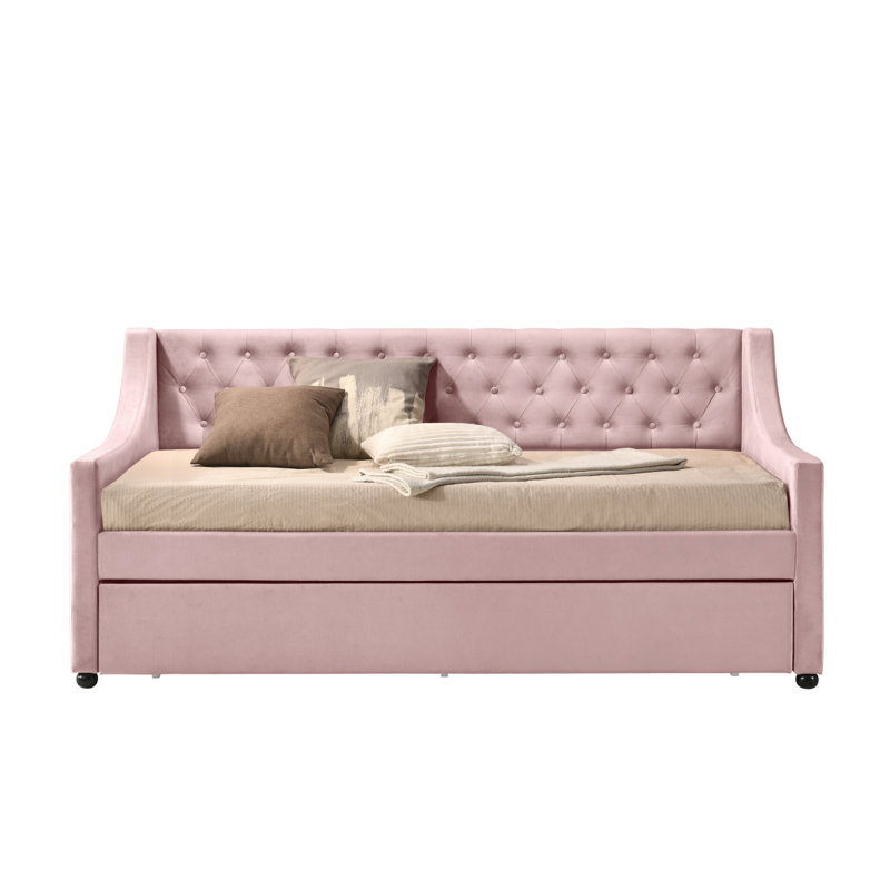 Velvet Daybed With Trundle (Twin), Twin, Pink