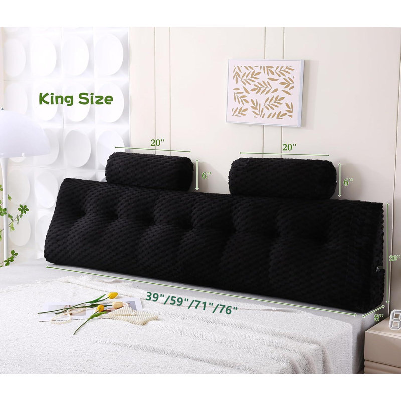 Combination Headboard pillow-1 Wedge Headboard Pillow + 2 Head Pillows, 7.87"H x 75.98"W, Black