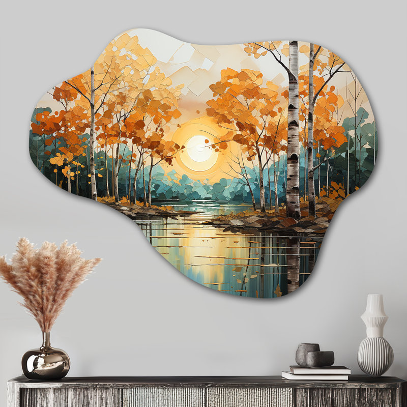Décoration murale irrégulière en métal Birch Woods Golden Reflections II, H 27 po x l 35 po