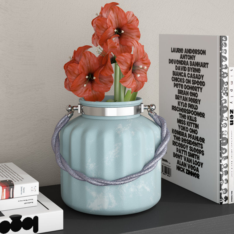 Vase de table fabriqué à la main Carmel, Turquoise, H 8,5 po x l 10,5 po x P 10,5 po