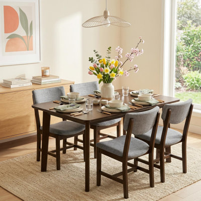5-Piece Dining Set - Solid Wood Table and Upholstered Chairs