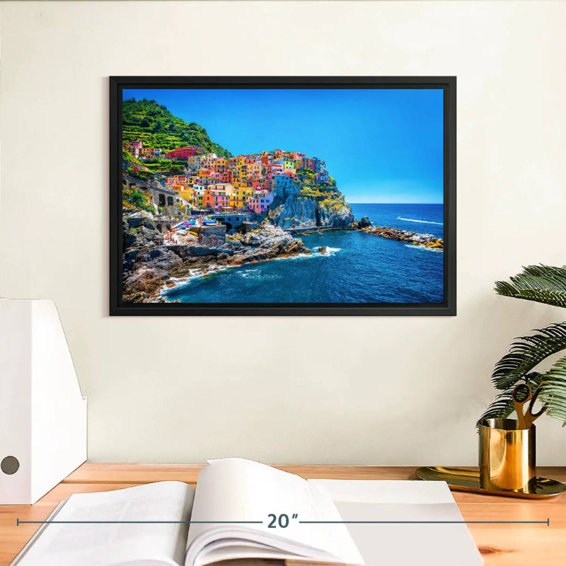 Cinque Terre, bord de mer, Cadre flottant noir, 13 po x 9 po
