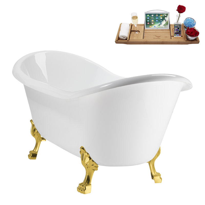 71" Streamline Clawfoot Tub,Tray,Drain and Clawfeet, Polished Gold, Brushed Gold