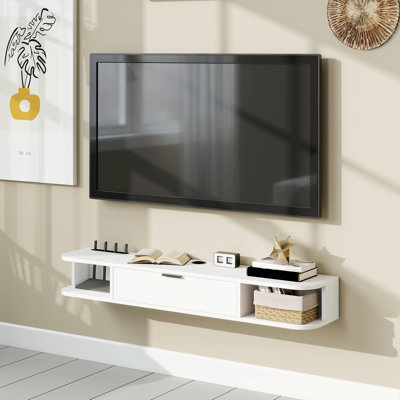 Meuble télé 47 po, console multimédia murale, blanc