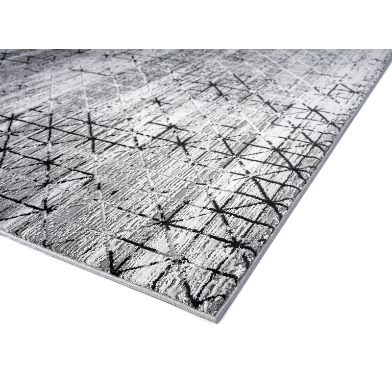 Tapis noir / gris à motif géométrique Adamantios, Rectangle 5 pi 3 po x 7 pi 7 po
