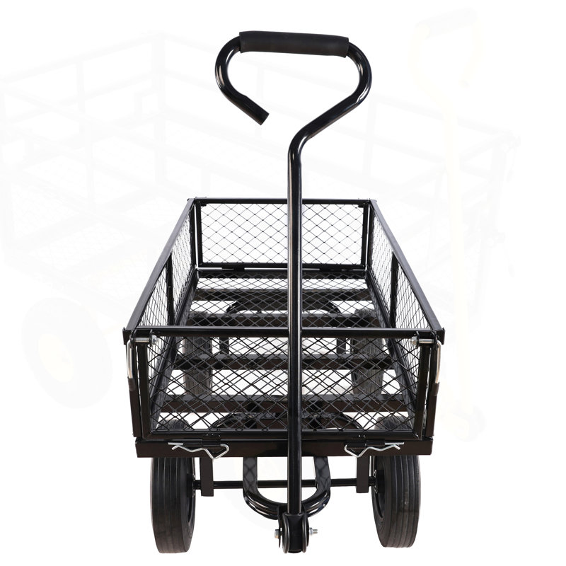 Chariot de jardin multifonctionnel à roues solides pour un transport et un rangement sans effort, idéal pour le jardinage et les tâches d'agriculteur.
