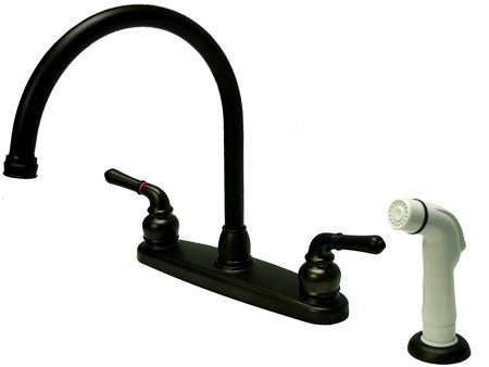 Kingston Brass Magellan Two-Handle 4-Hole 8" Centerset Kitchen Faucet with Side Sprayer, Oil Rubbed Bronze