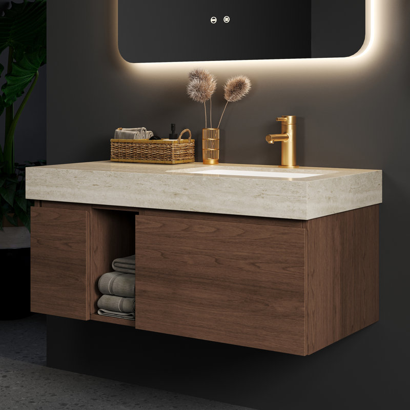 36 po. X 20 po. Comptoir de meuble-lavabo intégré en pierre frittée pour robinet à un trou, aucun assemblage de meuble-lavabo requis avec lavabo en céramique encastré
