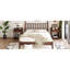 Grand lit en bois avec tête de lit gourde, look rétro, plateforme en noyer, tête de lit en forme de stabilité, style, finition, plateforme stable