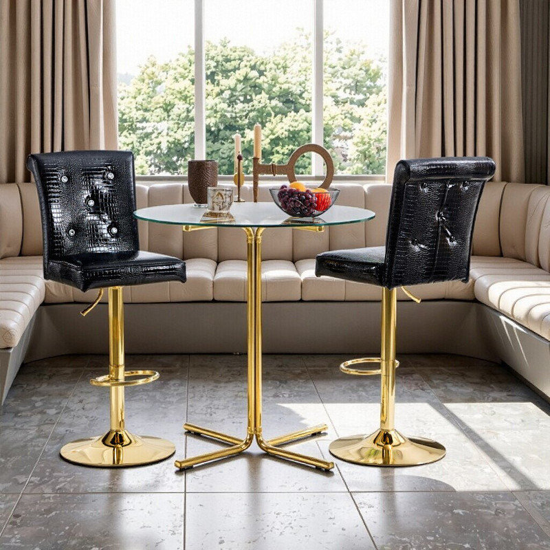Table de bar ronde en verre 3 pièces avec tabourets pivotants réglables, ensemble de pub durable pour la cuisine à domicile