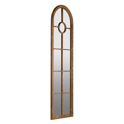 24X79" Halfround Elongated Mirror With Decorative Window Look Classic Architecture Style Solid Fir Wood Interior Decor