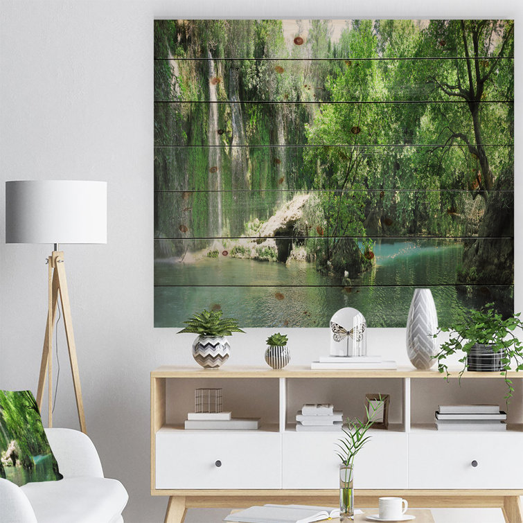 Millwood Pines Waterfall Cascade In Deep Forest On Wood Painting | Wayfair