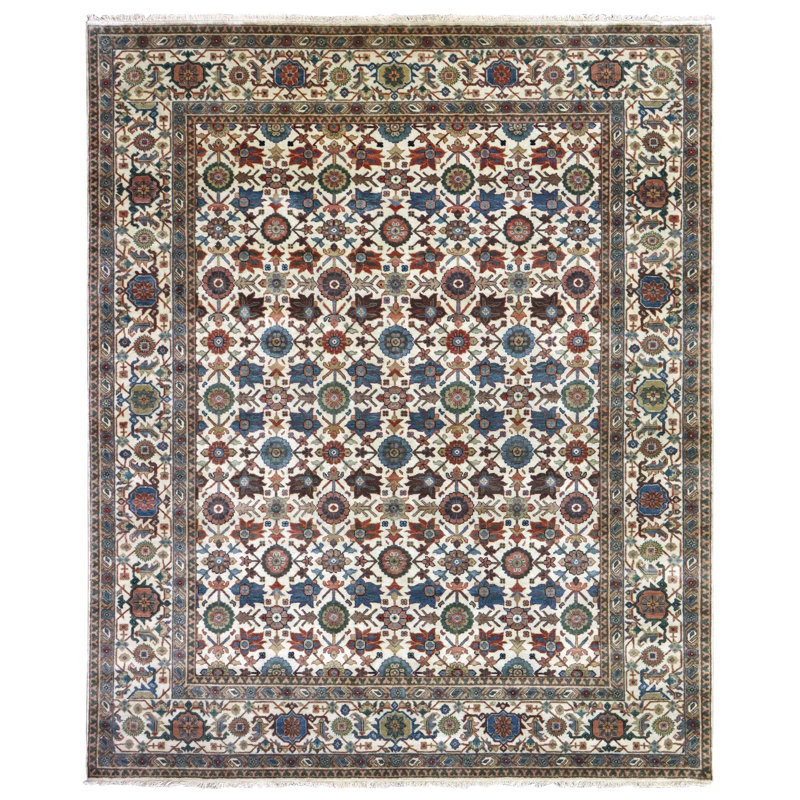 Mina Khani Wool Floral Area Rug in Ivory/Brown/Blue, Rectangle 8'1" x 9'11"