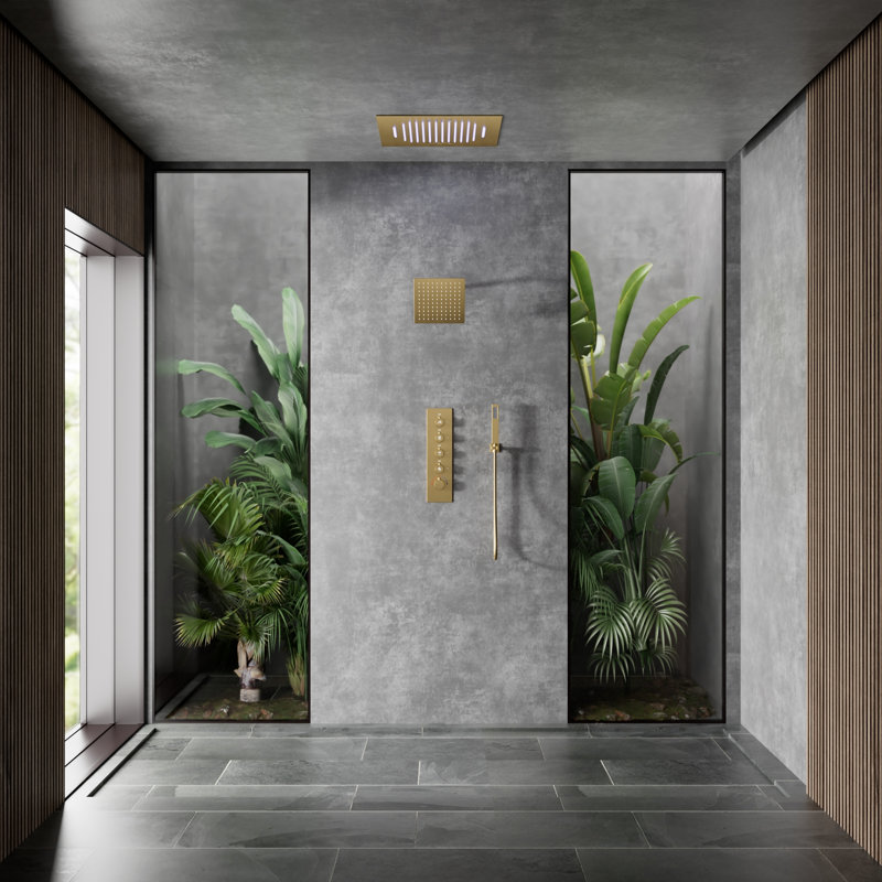 Music Thermostatic Shower Faucet,Dual 20" Showerheads System with LED Mood Lighting, Brushed Gold