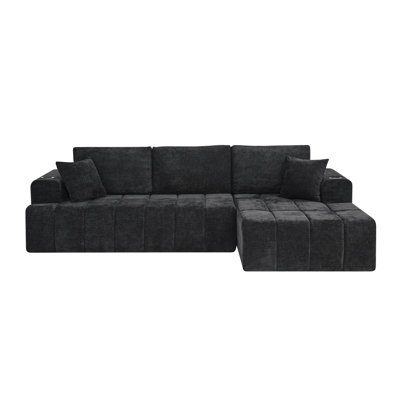 L-Shaped Chenille Sectional Sofa, Cloud Style Boneless Comfort with Chaise, Modern Upholstered Couch with Cup Holders & Side Pockets, Compression Sofa for Living Room, No Assembly Required