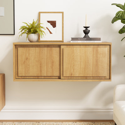Meuble télé flottant, armoire murale avec portes coulissantes pour le salon, table de chevet moderne sans mains pour la chambre à coucher