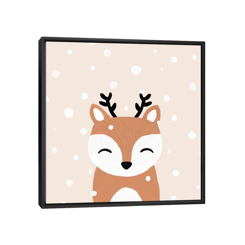 « Snow & Deer » par Orara studio, reproduction d’art, H 37 po x l 37 po x P 1,5 po, Toile avec cadre noir, Pas de tapis