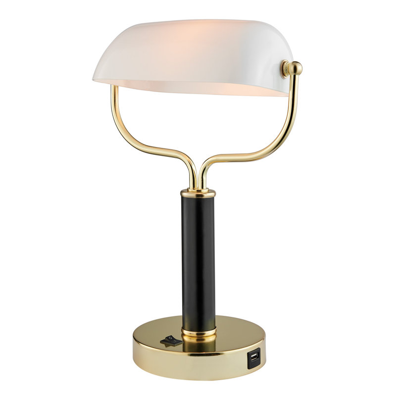 Metal USB Bankers Lamp, Black/Gold
