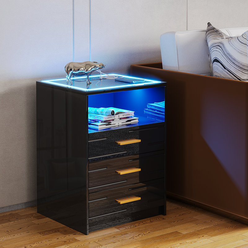Keffer Knepp LED Nightstand with Wireless Charging Station & Touch Screen, Black