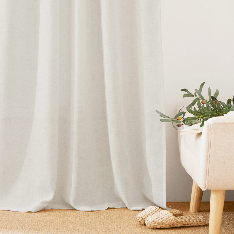 Flax Linen Blend Curtains - Light Filtering Rich Linen Semi Sheer Airy Breathable Window Treatments Soften Sunlight, W 52 X L 90 Inch, 2 Panels