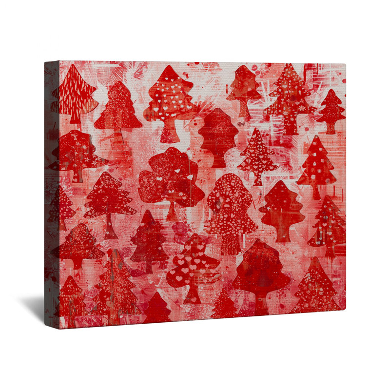 Toile tendue avec des arbres de Noël rouges dans de nombreuses tailles, 16 po x 20 po