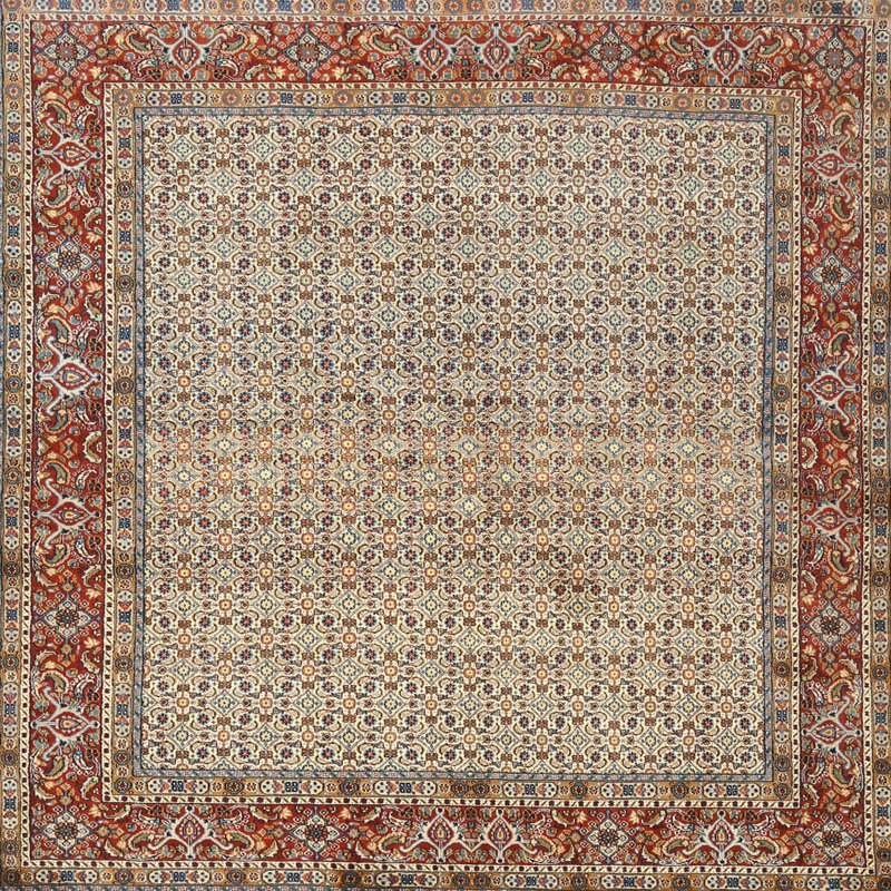 Tapis traditionnel brun / crème / gris Mustin, Carré 4 pi