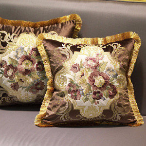 Coussin Flower, Brun / Doré, Housse de coussin seulement - sans coussin