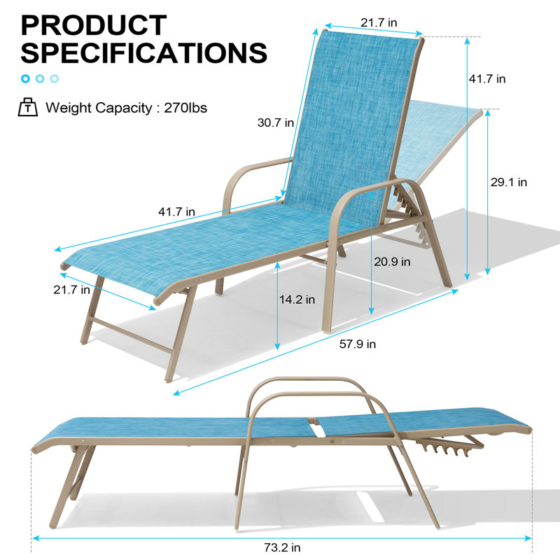 Aluminum Reclining Chaise Lounge (Set of 4), Blue, Beige
