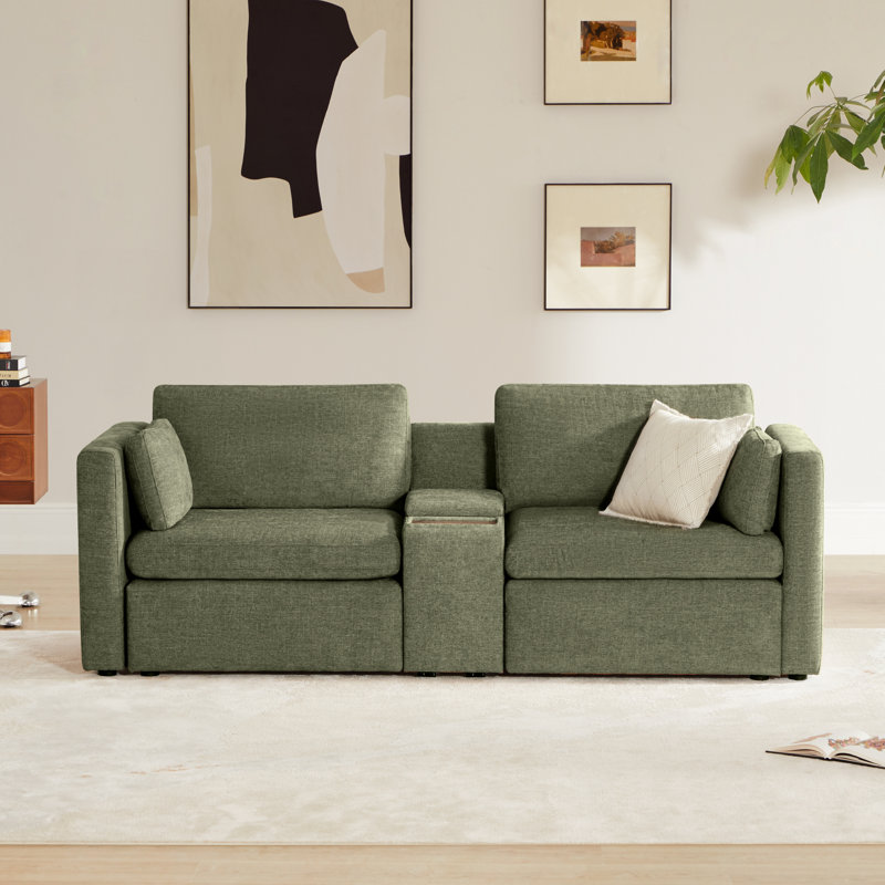 Winfree 2-Piece Upholstered Sofa with Console, Green