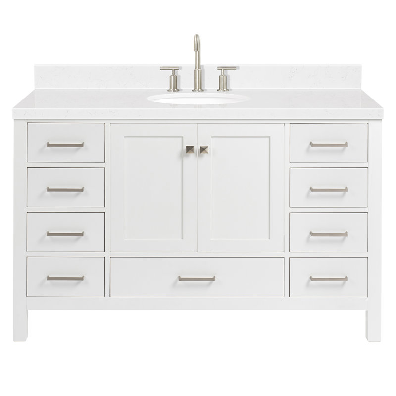  Meuble-lavabo simple 54,25 po avec comptoir, Blanc / nickel brossé, Oval