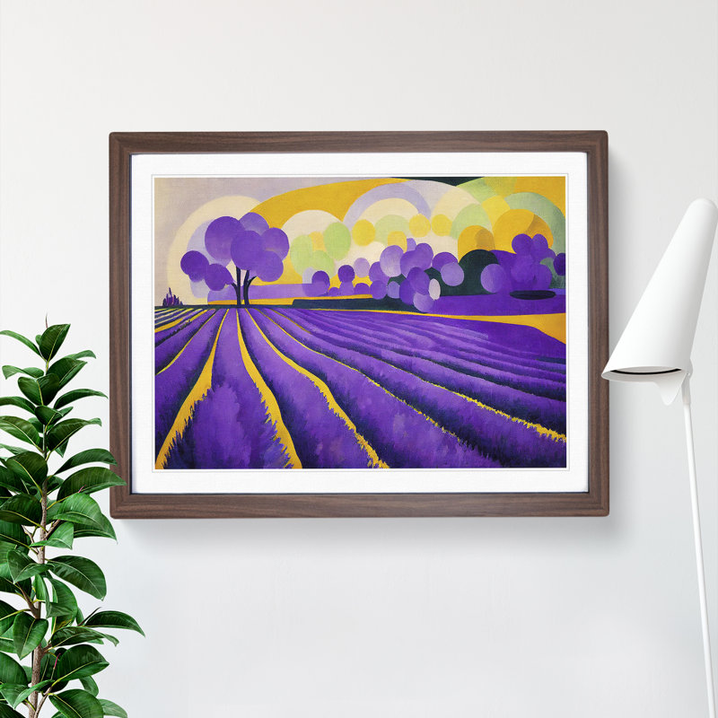 Abstract Lavender Field - Framed Print, 25cm H x 34cm W x 2cm D, Walnut