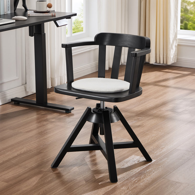 Chaise de bureau pivotante en bois massif l 21,1 po avec coussin de siège amovible à fermeture à glissière Hayden, Noir