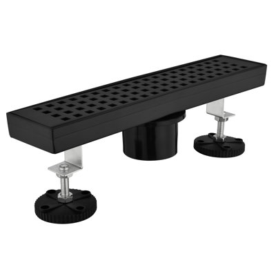 12 Inches Linear Shower Drain With Removable Quadrato Pattern Grate, 304 Stainless Shower Drain Included Hair Strainer And Leveling Feet