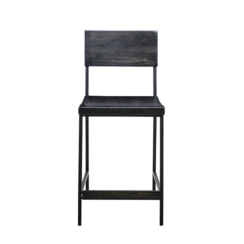 Tabouret de comptoir 24 po, métal noir et bois, sans coussin présent, capacité de poids de 300 lb, siège à assembler, style mélange de bois, coussin de 300 lb, requis