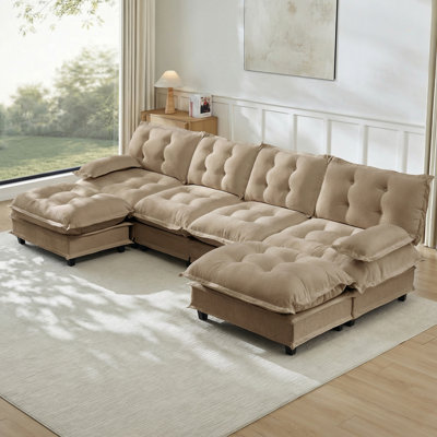 138 Inch U Shaped Modern Sofa With 2 Ottomans, 4-Seat Chenille Deep Seat For Ultimate Comfort And Flexibility In Any Room