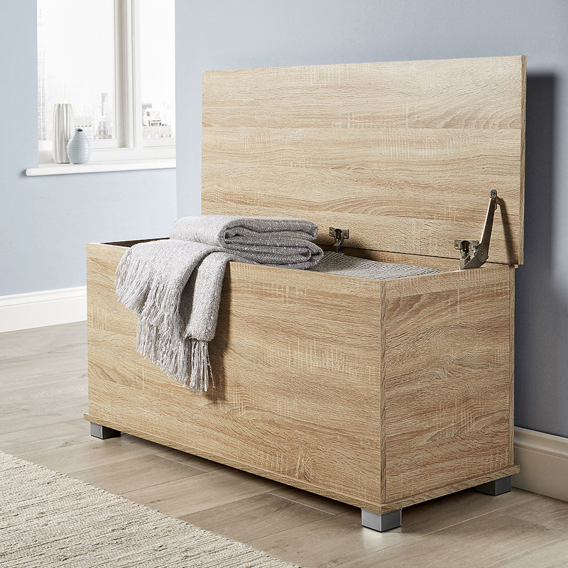 Starbuck Blanket Ottoman Storage Box Chest, Sonoma Oak