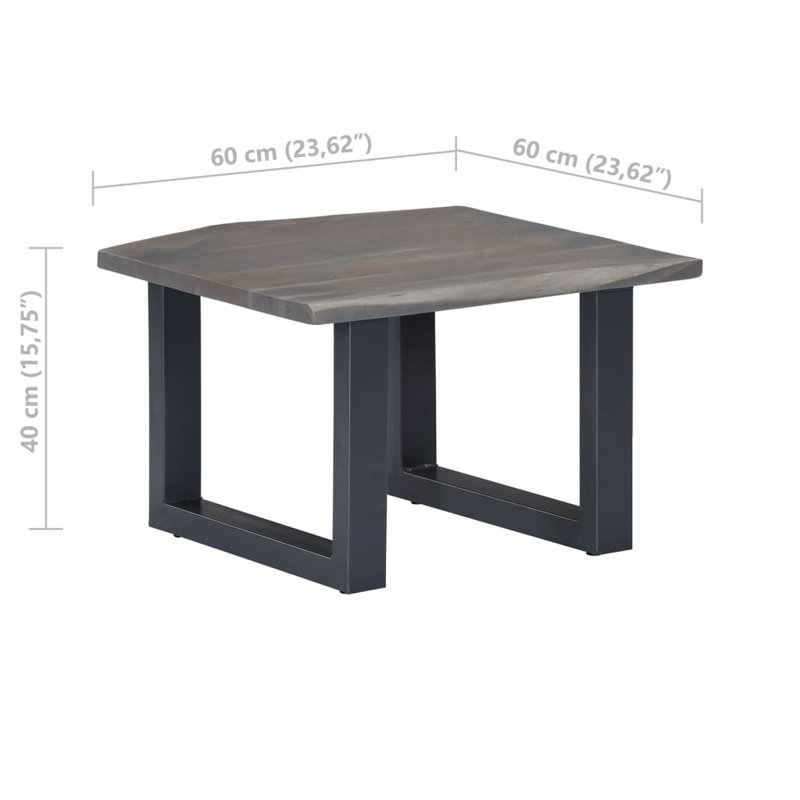 vidaXL Coffee Table with Live Edges Home Living Room Square Solid Wood Acacia, 15.7" H x 23.6" L x 23.6" W, Gray/Black
