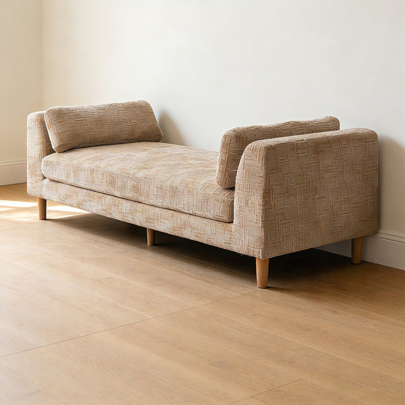 Light Brown Chenille Large Modern Ottoman with Two Cushions ,Sturdy Wooden Legs Foot Stool, Light Brown