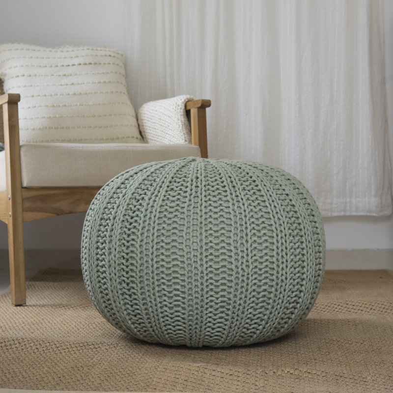 Lietz Upholstered Pouf, Light Sage