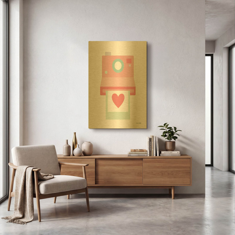 «Caméra timide I» par Ann Kelle, art mural en métal doré, 24 po x 36 po, 24 po x 36 po