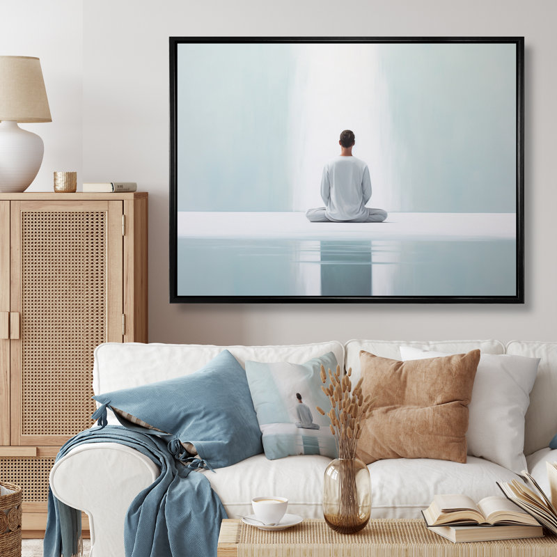 «White Meditation Harmony Of Mind» sur toile, Cadre flottant noir, H 12 po x l 20 po x P 1 po
