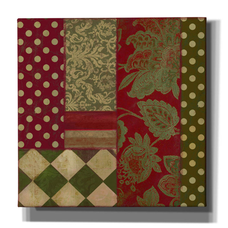 «Red Merry Christmas Patchwork III» par Sasha, Red Barrel Studio, art mural sur toile, L 26 po x H 26 po