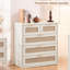 Ensemble de 2 commodes en rotin, style bohème, en bois : commode 6 tiroirs de 122 cm de large et commode 5 tiroirs de 80 cm de haut. Mobilier de chambre, salon ou couloir.-1238584887