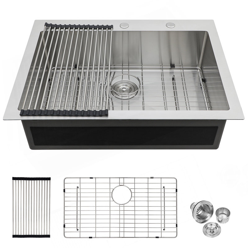 33X22x10 Inch Drop-In Single Bowl Stainless Steel Kitchen Sink With Enhanced Durability And Noise Reduction.